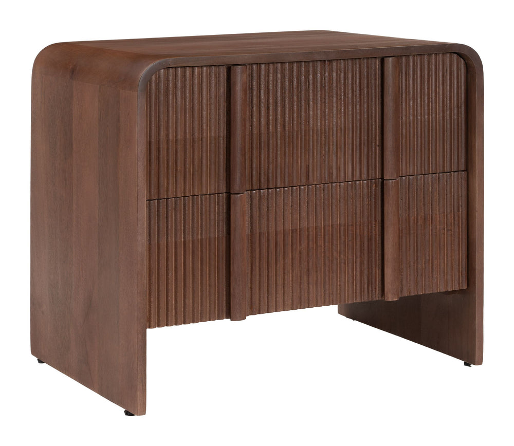 Zuo Modern Calipso Mango Wood Nightstand Two Drawer Minimalist Bedside Table Walnut Finish 111024