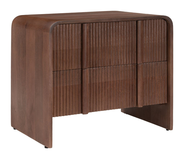 Zuo Modern Calipso Mango Wood Nightstand Two Drawer Minimalist Bedside Table Walnut Finish 111024