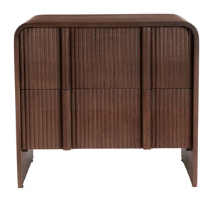 Calipso Mango Wood Nightstand Two Drawer Minimalist Bedside Table Walnut Finish