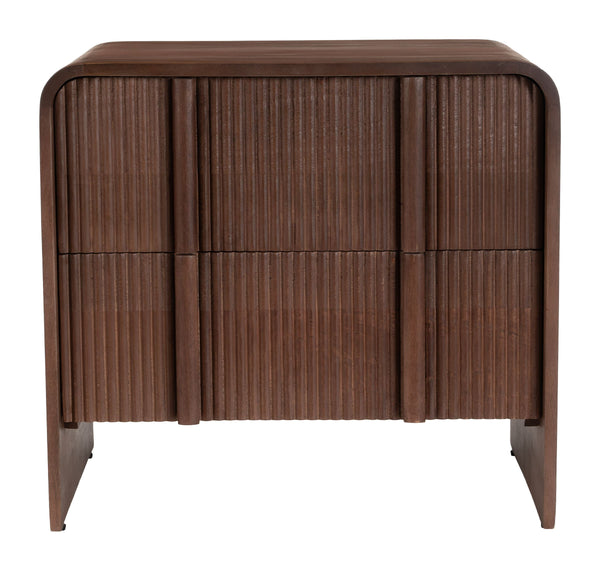 Calipso Mango Wood Nightstand Two Drawer Minimalist Bedside Table Walnut Finish