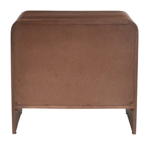 Calipso Mango Wood Nightstand Two Drawer Minimalist Bedside Table Walnut Finish