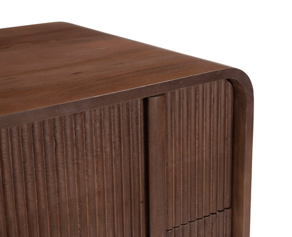 Calipso Mango Wood Nightstand Two Drawer Minimalist Bedside Table Walnut Finish