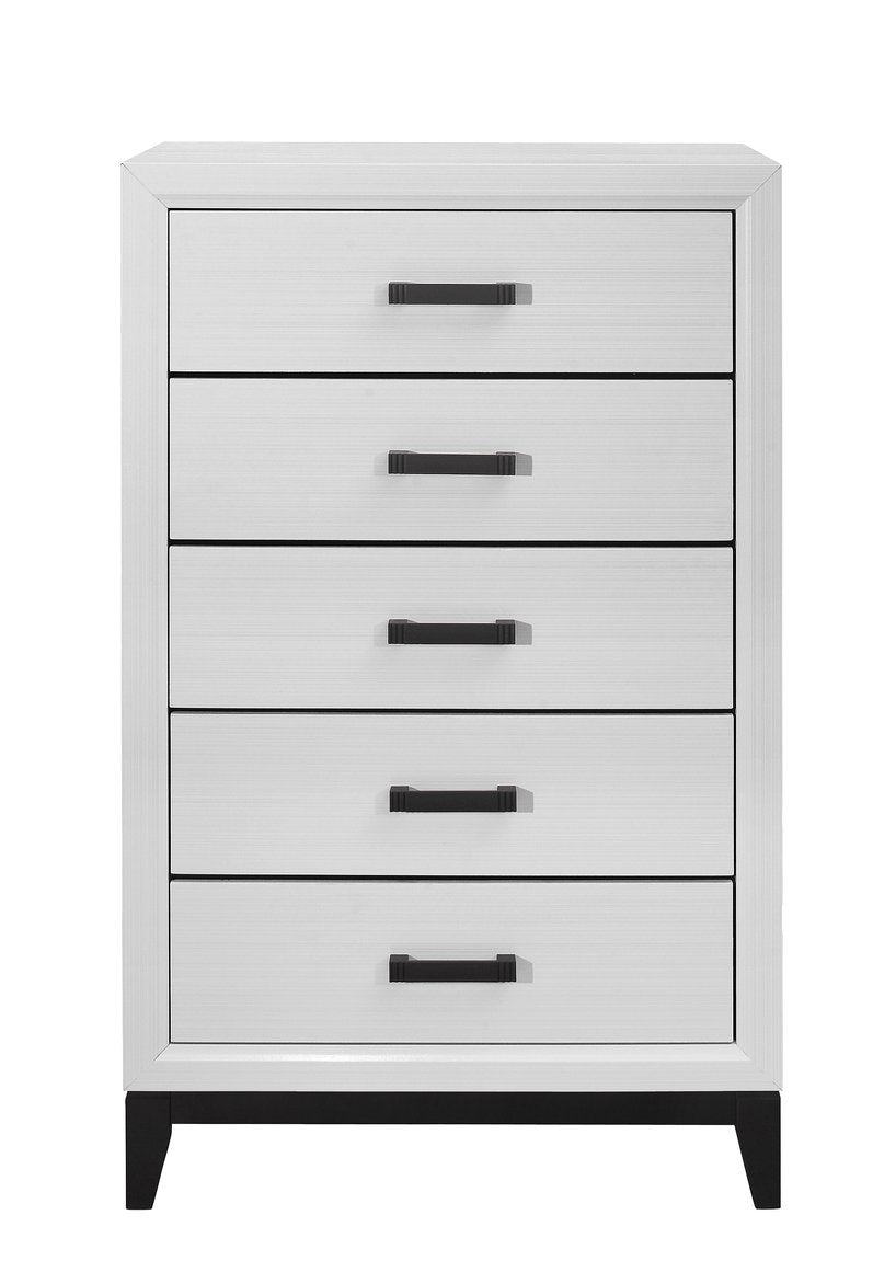 English Elm MIRAGE Solid Wood Chest with 5 Smooth-Glide Drawers, Durable MDF Build and Matte Black Hardware White 33.31 L x 18.58 W x 48.74 H B201P226179