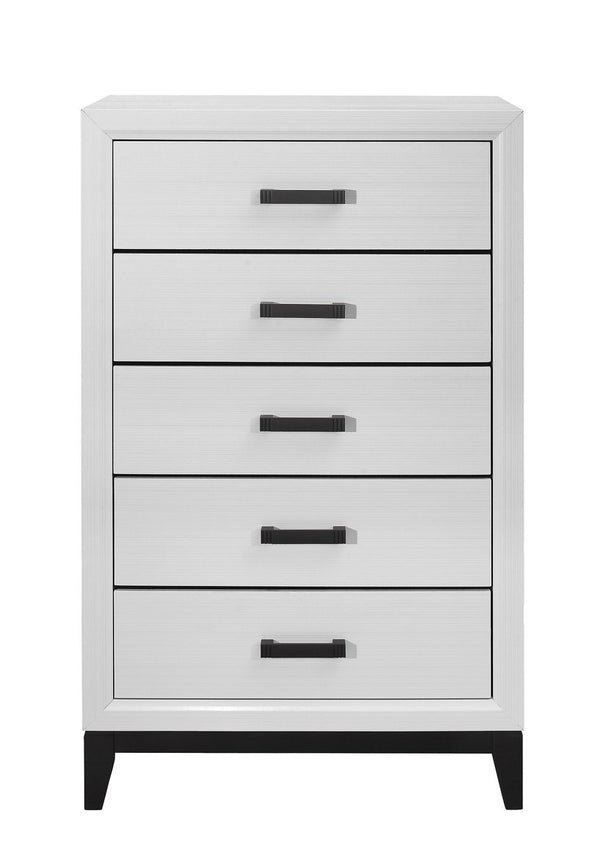 English Elm MIRAGE Solid Wood Chest with 5 Smooth-Glide Drawers, Durable MDF Build and Matte Black Hardware White 33.31 L x 18.58 W x 48.74 H B201P226179