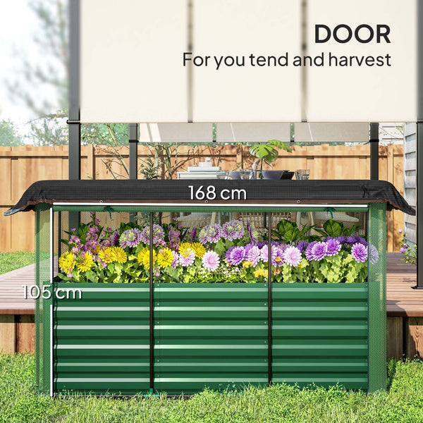 English Elm Outsunny Galvanized Steel Raised Planter with Crop Cage and 60 Percent Shade Cloth W2225P485601