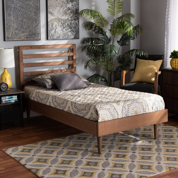Baxton Studio Baxton Studio Ryo Twin Platform Bed - Elegant Walnut Finish, Mid-Century Design, Customizable Height Ryo-Ash Walnut-Twin