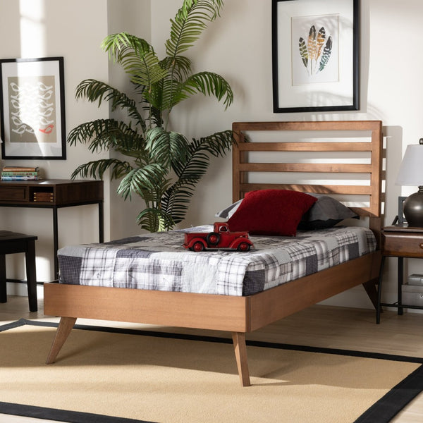 Baxton Studio Baxton Studio Mid-Century Modern Twin Platform Bed in Ash Walnut - Stylish and Space-Saving Design Shiro Twin Shiro-Ash Walnut-Twin