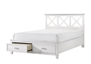 English Elm King Solid Wood Storage Bed with X Headboard, Poplar & Rubberwood Frame, Transitional Design Elegance White 84 L x 19.75 W x 17 H B2699S00028