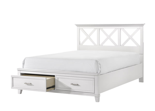 English Elm King Solid Wood Storage Bed with X Headboard, Poplar & Rubberwood Frame, Transitional Design Elegance White 84 L x 19.75 W x 17 H B2699S00028