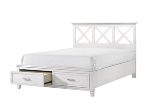 English Elm Queen X Storage Bed with Built-In Drawers, Solid Poplar & Rubberwood Frame, Transitional Headboard Design White 87.25 L x 13.5 W x 6.25 H B2699S00027