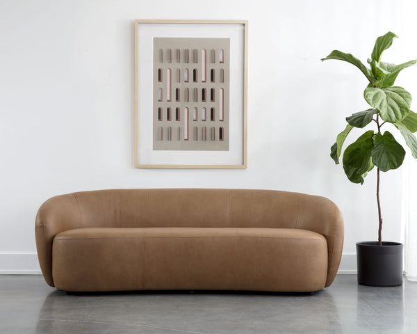 Sunpan Lorne Low Profile Sofa in Top Grain Butternut Leather for Modern Living Rooms 111058V