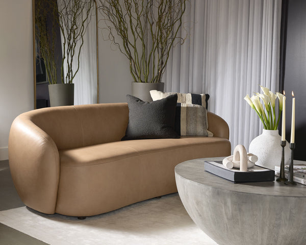 Sunpan Lorne Low Profile Sofa in Top Grain Butternut Leather for Modern Living Rooms 111058V