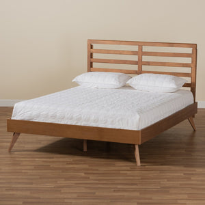 Baxton Studio Baxton Studio Mid-Century Modern Twin Platform Bed in Ash Walnut - Stylish and Space-Saving Design Shiro Shiro-Ash Walnut-Queen