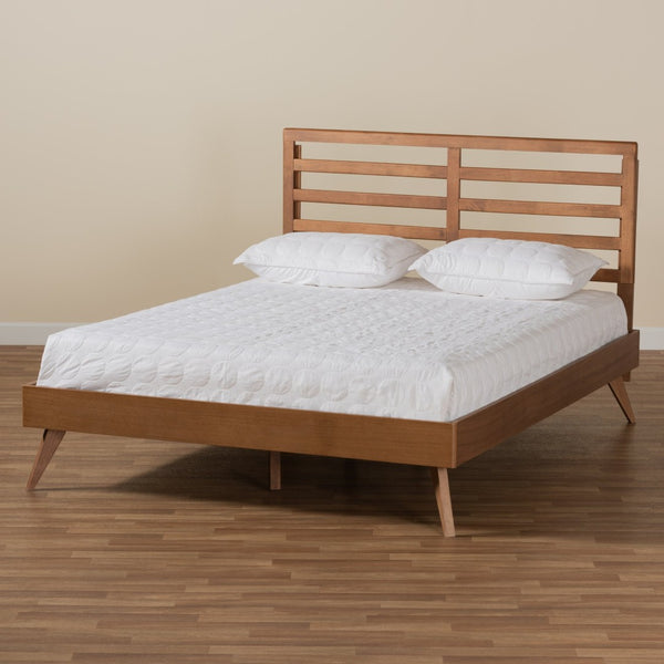 Baxton Studio Baxton Studio Mid-Century Modern Twin Platform Bed in Ash Walnut - Stylish and Space-Saving Design Shiro Shiro-Ash Walnut-Queen