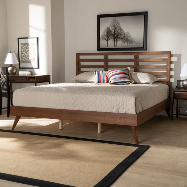 Baxton Studio Baxton Studio Mid-Century Modern Twin Platform Bed in Ash Walnut - Stylish and Space-Saving Design Shiro King Shiro-Ash Walnut-King