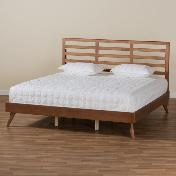Baxton Studio Baxton Studio Mid-Century Modern Twin Platform Bed in Ash Walnut - Stylish and Space-Saving Design Shiro King Shiro-Ash Walnut-King
