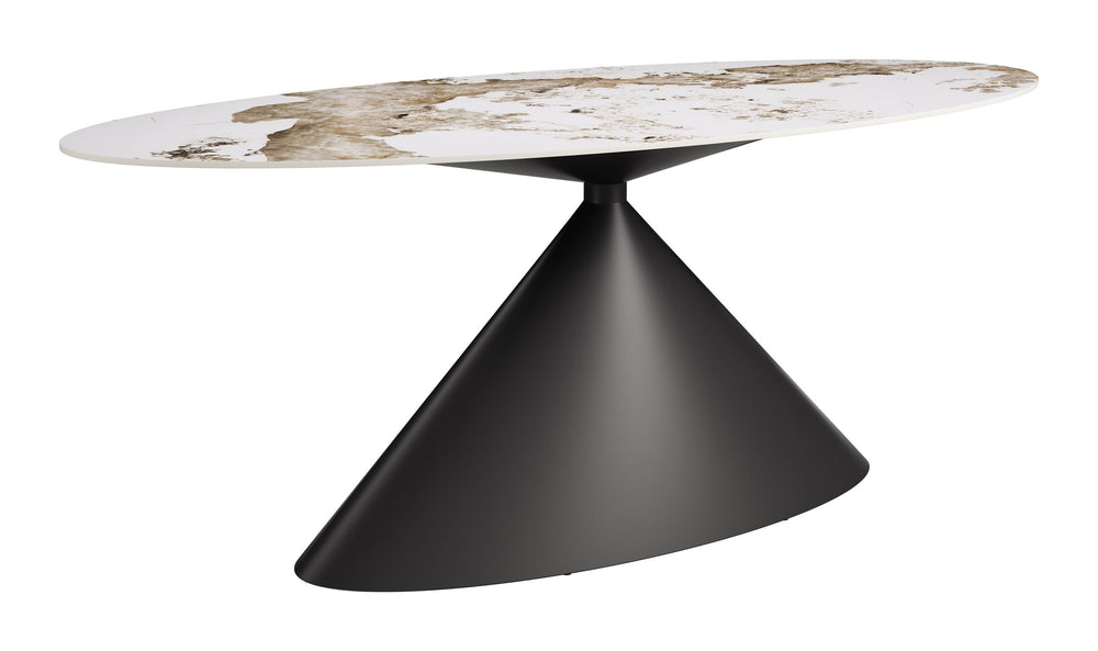 Zuo Modern Armana Oval Faux Marble Dining Table Seats 8 with Steel Base for Modern Homes 111078