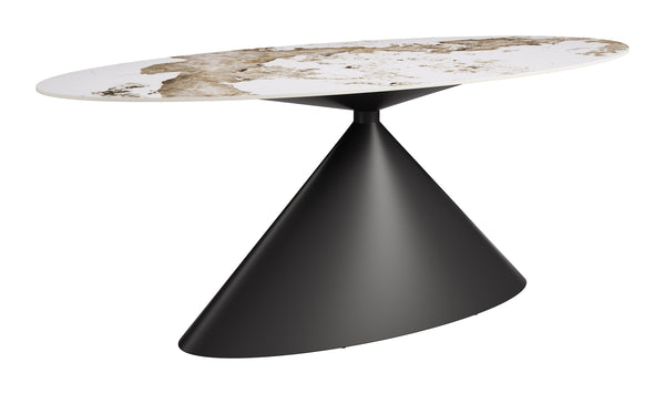Zuo Modern Armana Oval Faux Marble Dining Table Seats 8 with Steel Base for Modern Homes 111078