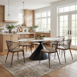 Armana Oval Faux Marble Dining Table Seats 8 with Steel Base for Modern Homes