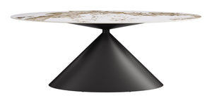 Armana Oval Faux Marble Dining Table Seats 8 with Steel Base for Modern Homes