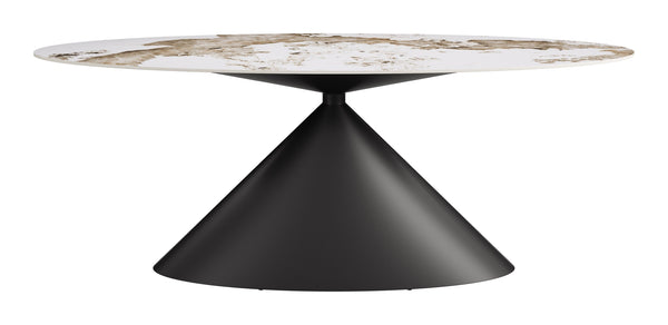 Armana Oval Faux Marble Dining Table Seats 8 with Steel Base for Modern Homes
