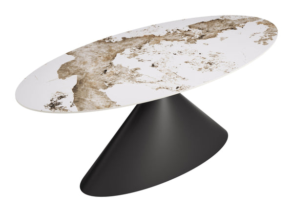 Armana Oval Faux Marble Dining Table Seats 8 with Steel Base for Modern Homes