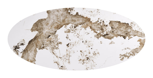 Armana Oval Faux Marble Dining Table Seats 8 with Steel Base for Modern Homes