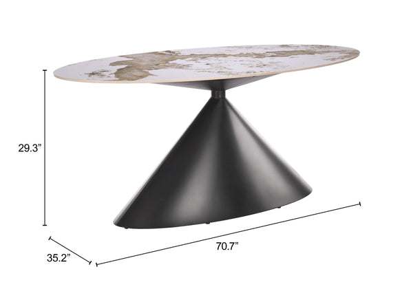Armana Oval Faux Marble Dining Table Seats 8 with Steel Base for Modern Homes