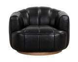 Tadeo Swivel Lounge Chair - Rustic Oak - Vintage Black Night Leather 111079 Sunpan