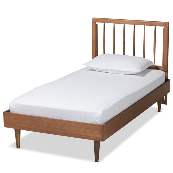 Baxton Studio Baxton Studio Mid-Century Modern Platform Bed with Spindle Headboard for Stylish Bedroom Décor Sora Twin Sora-Ash Walnut-Twin
