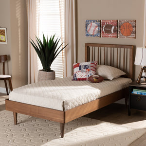 Baxton Studio Baxton Studio Mid-Century Modern Platform Bed with Spindle Headboard for Stylish Bedroom Décor Sora Twin Sora-Ash Walnut-Twin