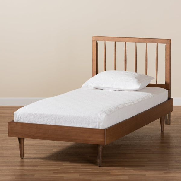 Baxton Studio Baxton Studio Mid-Century Modern Platform Bed with Spindle Headboard for Stylish Bedroom Décor Sora Twin Sora-Ash Walnut-Twin