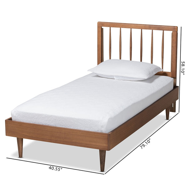 Baxton Studio Baxton Studio Mid-Century Modern Platform Bed with Spindle Headboard for Stylish Bedroom Décor Sora Twin Sora-Ash Walnut-Twin