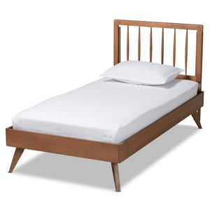 Baxton Studio Baxton Studio Mid-Century Modern Ash Walnut Twin Platform Bed with Spindle Headboard & Support Toru Twin Toru-Ash Walnut-Twin