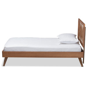 Baxton Studio Baxton Studio Mid-Century Modern Ash Walnut Twin Platform Bed with Spindle Headboard & Support Toru Twin Toru-Ash Walnut-Twin