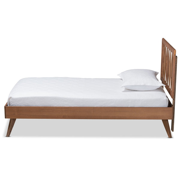 Baxton Studio Baxton Studio Mid-Century Modern Ash Walnut Twin Platform Bed with Spindle Headboard & Support Toru Twin Toru-Ash Walnut-Twin