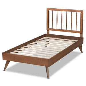 Baxton Studio Baxton Studio Mid-Century Modern Ash Walnut Twin Platform Bed with Spindle Headboard & Support Toru Twin Toru-Ash Walnut-Twin