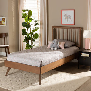 Baxton Studio Baxton Studio Mid-Century Modern Ash Walnut Twin Platform Bed with Spindle Headboard & Support Toru Twin Toru-Ash Walnut-Twin