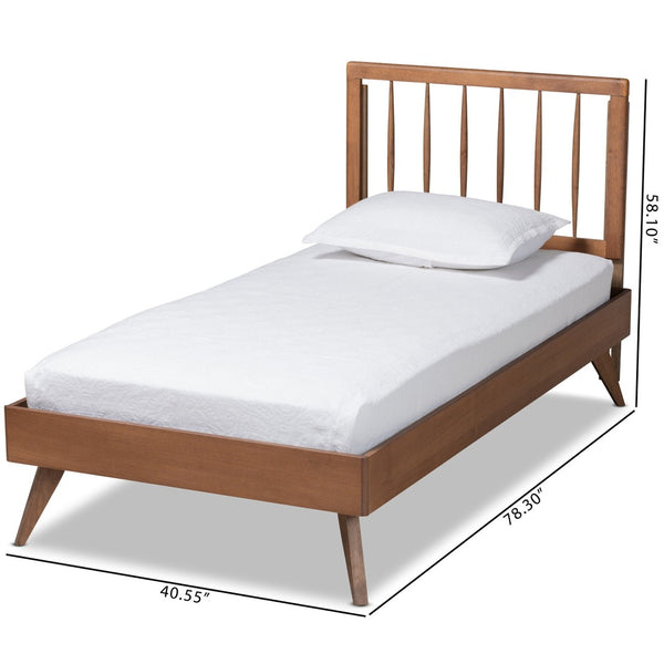 Baxton Studio Baxton Studio Mid-Century Modern Ash Walnut Twin Platform Bed with Spindle Headboard & Support Toru Twin Toru-Ash Walnut-Twin
