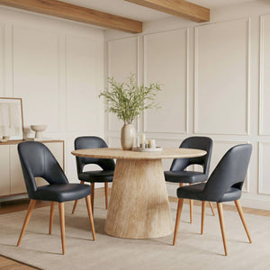 Legno Round Faux Travertine Dining Table Glam Modern Centerpiece Seats Four