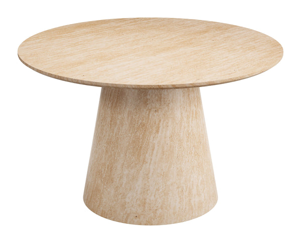 Legno Round Faux Travertine Dining Table Glam Modern Centerpiece Seats Four