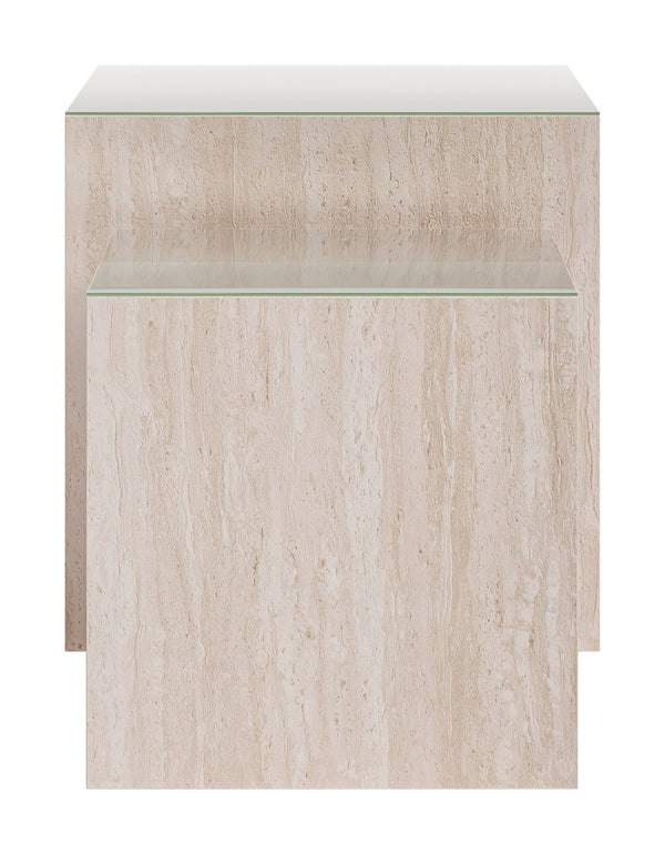 Cambro Nesting Coffee Table Set Art Deco Faux Travertine Tempered Glass Living Room