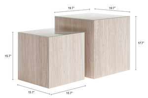 Cambro Nesting Coffee Table Set Art Deco Faux Travertine Tempered Glass Living Room