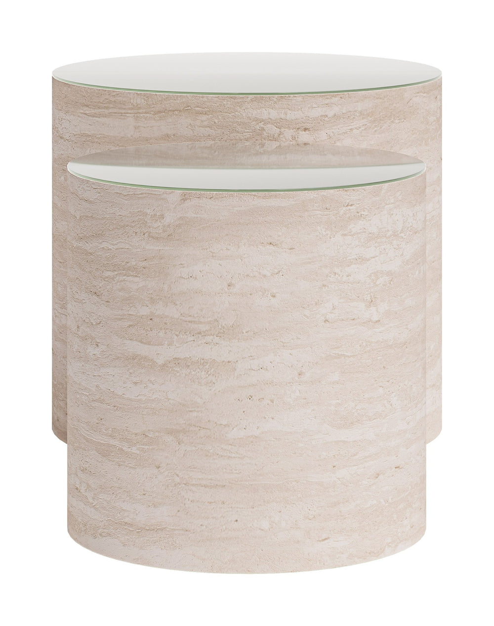 Zuo Modern Carzo Round Faux Travertine Nesting Coffee Tables Art Deco Living Room Accent Set 111085