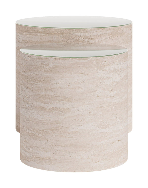 Carzo Round Faux Travertine Nesting Coffee Tables Art Deco Living Room Accent Set