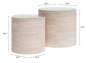 Carzo Round Faux Travertine Nesting Coffee Tables Art Deco Living Room Accent Set