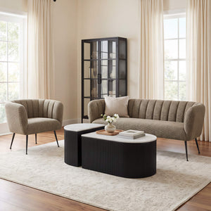 Deco Vintage Glam Three Seat Chenille Sofa for Living Room and Hospitality Lounges