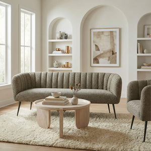 Deco Vintage Glam Three Seat Chenille Sofa for Living Room and Hospitality Lounges