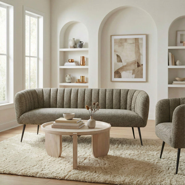 Deco Vintage Glam Three Seat Chenille Sofa for Living Room and Hospitality Lounges
