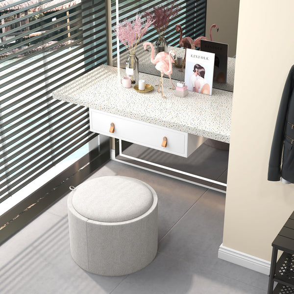 English Elm HOMCOM Round Storage Ottoman with Flip-Top Tray and Concealed Liner, Light Gray Linen, Multifunctional W2225P173826